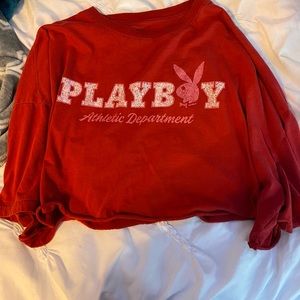 Red playboy crop top from Pac Sun